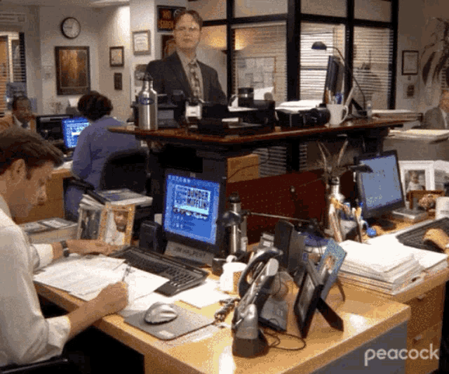 Dwight Schrute The Office GIF - Dwight Schrute The Office Standing Desk GIFs