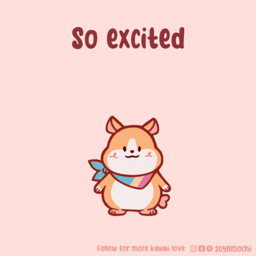 a cartoon of a dog with the words so excited written above it