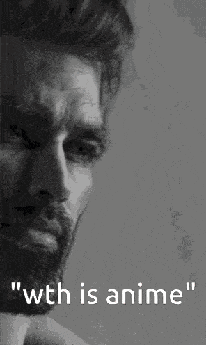 a black and white photo of a man with the words " wth is anime " on the bottom