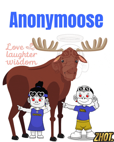 a cartoon moose with two kids standing next to it and the words anonymouse above it