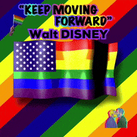 a rainbow flag with the words " keep moving forward walt disney "