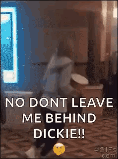 a gif that says " no dont leave me behind dickie " on it