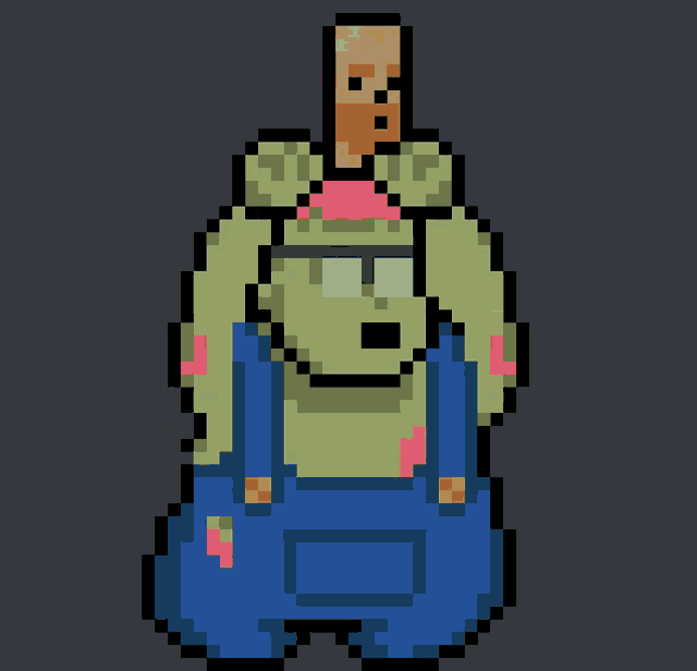 a pixel art illustration of a zombie wearing overalls