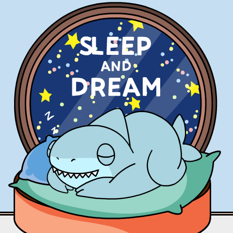 a cartoon of a sleeping shark with the words sleep and dream written above it