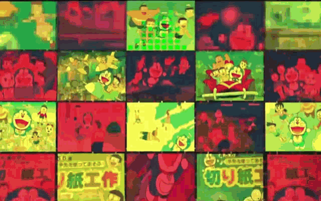 a bunch of cartoons are lined up in a grid