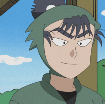 a cartoon character is wearing a green hat and a black shirt