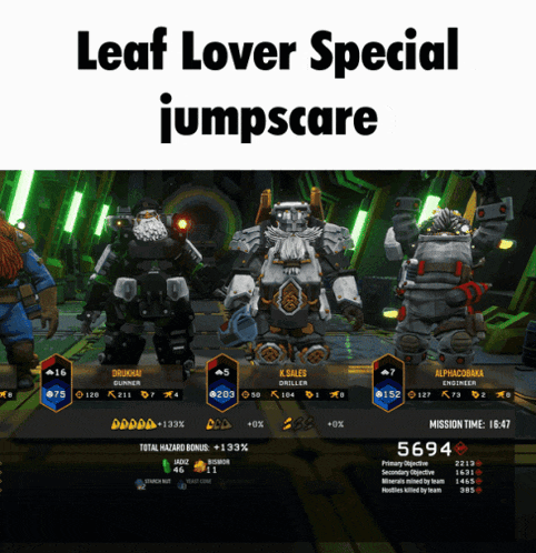 a screenshot of a video game with the words leaf lover special jumpscare above it