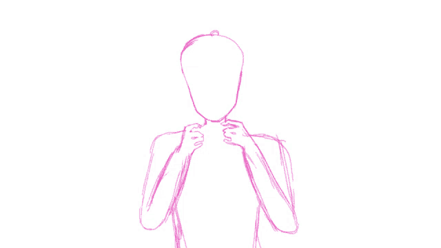 a pink drawing of a person 's torso with a white background