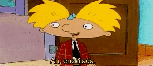 a cartoon character says ah enchilada in a doorway