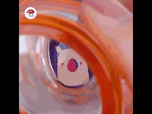 a close up of a person 's eye with a drawing of a bear on it