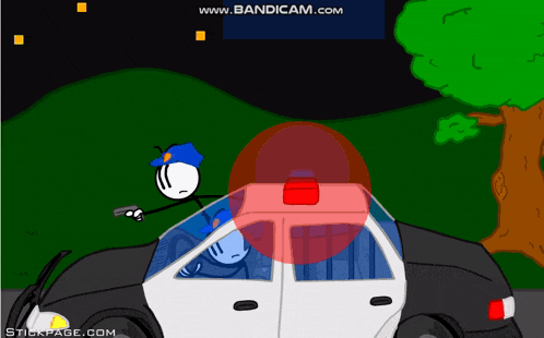 a cartoon of a police officer pointing a gun at another officer