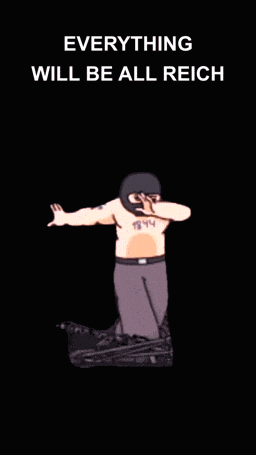 a cartoon of a man wearing a mask with the words everything will be all reich above him