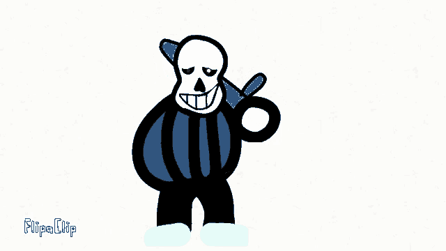 a cartoon drawing of a skeleton holding a blue sword .