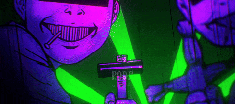 a cartoon of a man smoking a cigarette and holding a sword in front of a green background .
