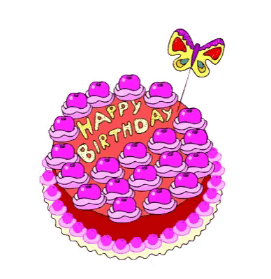 a birthday cake with pink frosting and a butterfly on top .