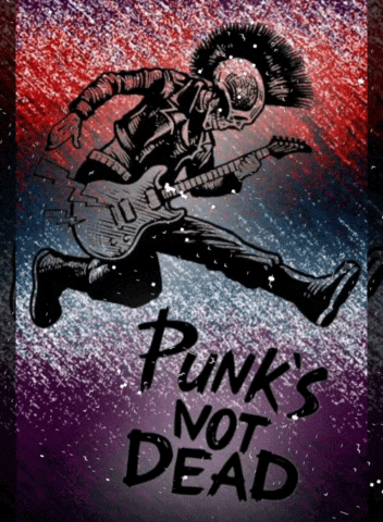 a poster for punk 's not dead shows a mohawked man playing a guitar