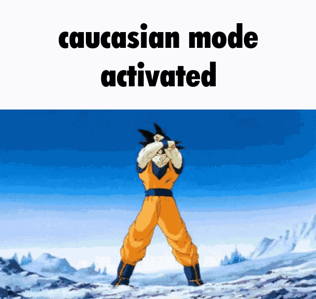a picture of a cartoon character with the words caucasian mode activated above him