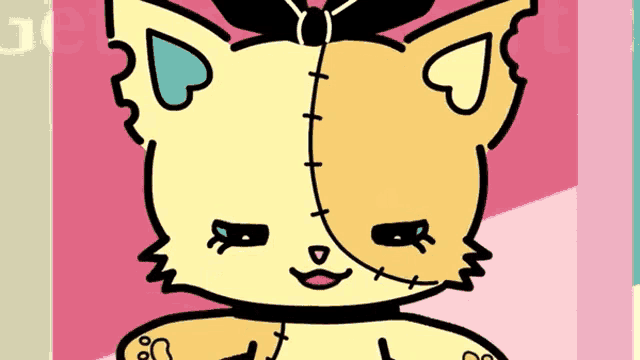 a cartoon drawing of a cat with stitches in its face