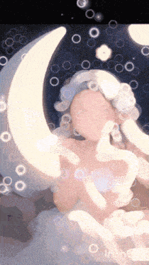 a painting of a woman sleeping on a crescent moon