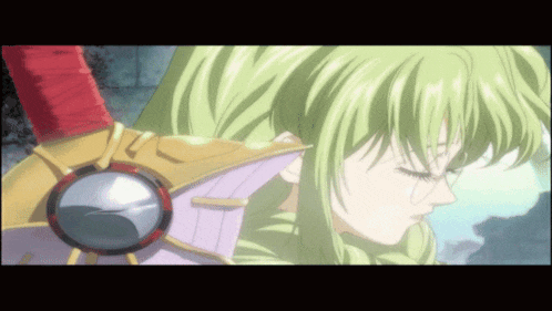 a green haired anime character with a sword
