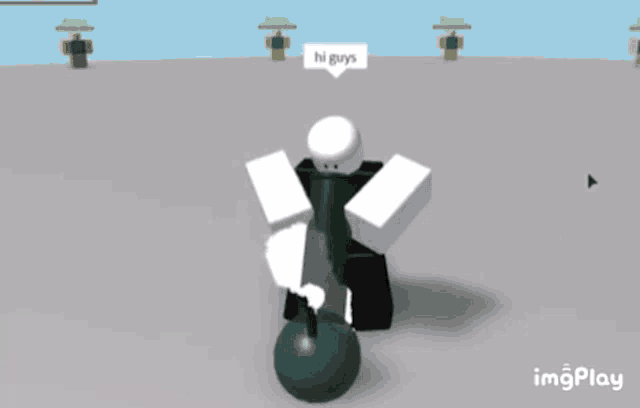a white roblox character is standing next to a green bong .