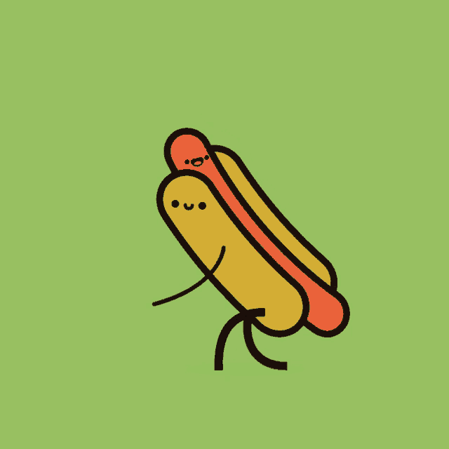 a cartoon drawing of hot dogs with faces and arms
