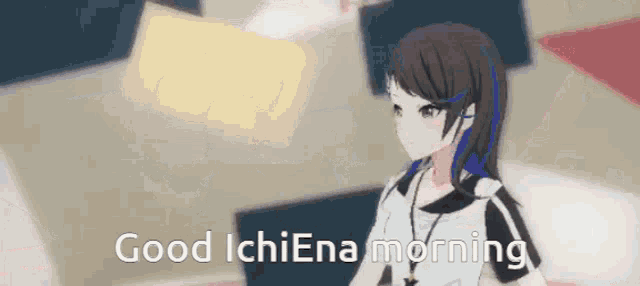 a cartoon girl says good ichiena morning in a video
