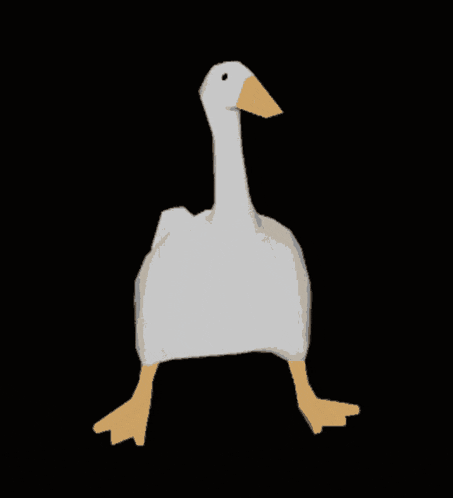a cartoon drawing of a white duck with yellow legs