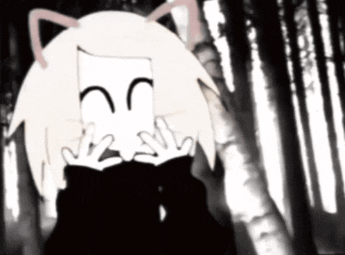 a cartoon of a girl with a cat ear and a mask on her face