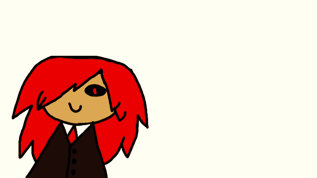 a drawing of a girl with red hair and a black suit