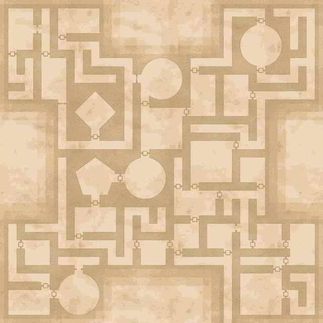 a map of a maze with circles and squares