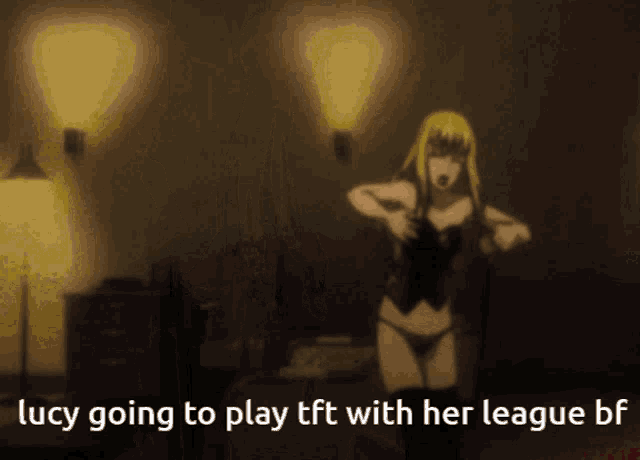 lucy going to play tft with her league bf is shown in a dark room