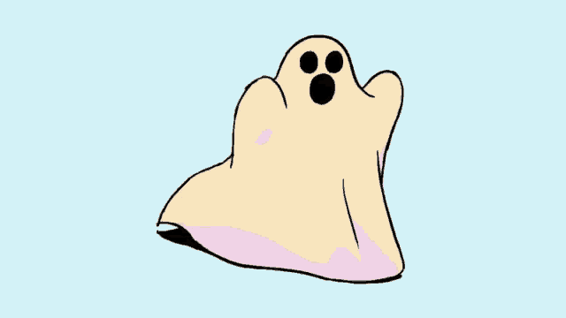 a cartoon drawing of a pink and yellow ghost
