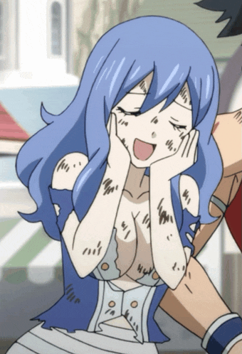 a drawing of a girl with blue hair and a white shirt
