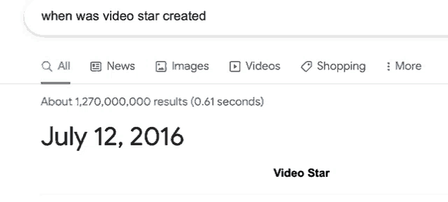 a google search for " when was video star created " on july 12 2016