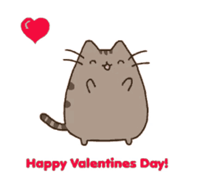 a happy valentines day greeting card with a cat and a red heart