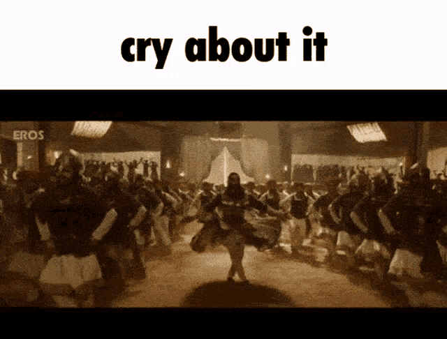 a screenshot of a movie with the words cry about it on the bottom