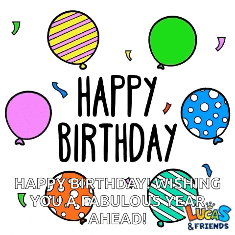 a happy birthday card with balloons and the words happy birthday wishing you a fabulous year ahead .
