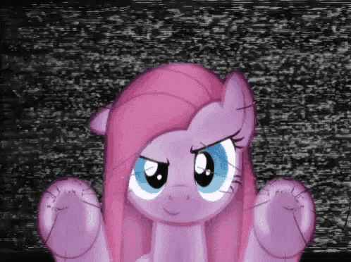 pinkie pie from my little pony is looking at the camera with a serious expression on her face .