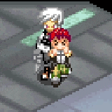 a pixel art of a person riding a motorcycle with another person .