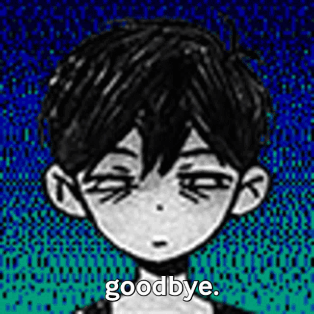 a black and white drawing of a boy with his eyes closed and the words goodbye .