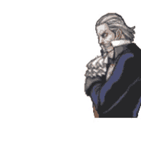 a cartoon of a man with gray hair and a blue jacket