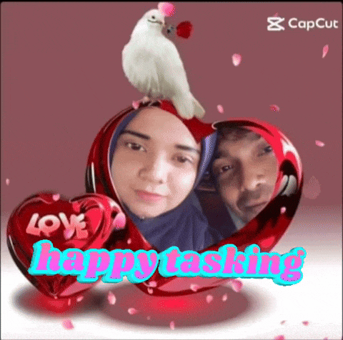 a picture of a man and a woman with the words happy tasking written on the bottom
