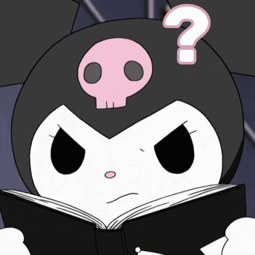 a cartoon character with a skull on her head reading a book