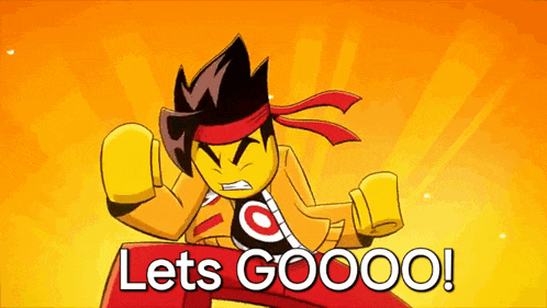 a cartoon character with a red scarf around his head says let 's goooo !