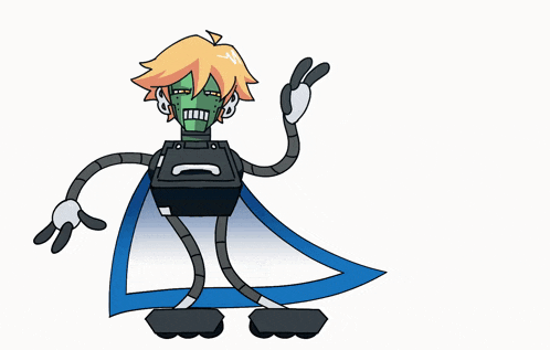a cartoon drawing of a robot wearing a cape