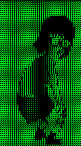a green background with a silhouette of a person and dollar signs