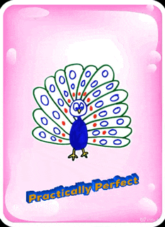 a picture of a peacock on a pink background with the words practically perfect
