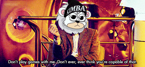 a cartoon of a man wearing a hat that says kimba