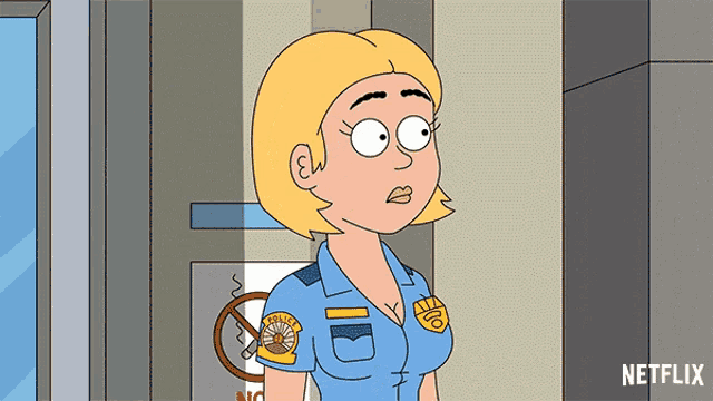a cartoon of a woman in a police uniform with the word netflix on the bottom right